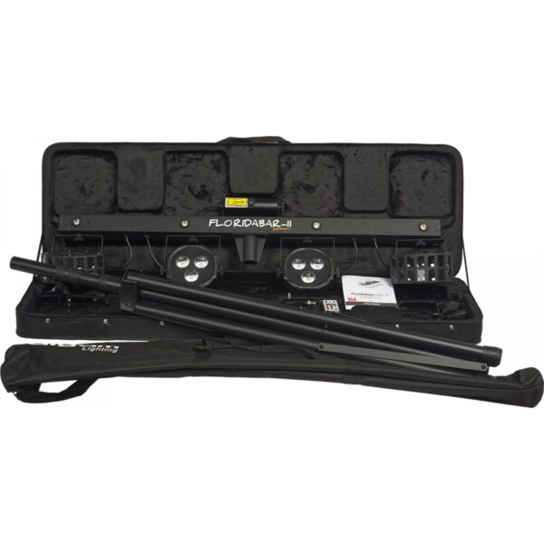 FLORIDABAR-II Kit su Treppiede Par + Derby + Strobo + Laser con Telecomando IR